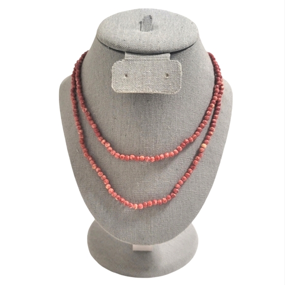 34 inch long strand of micro mini round natural stone beads marbled rose pink - Picture 1 of 4